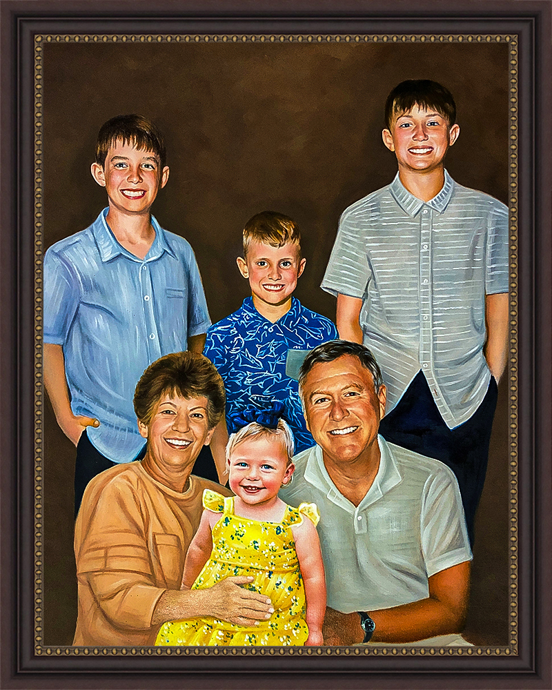family portrait of grandparents with four grandchildren